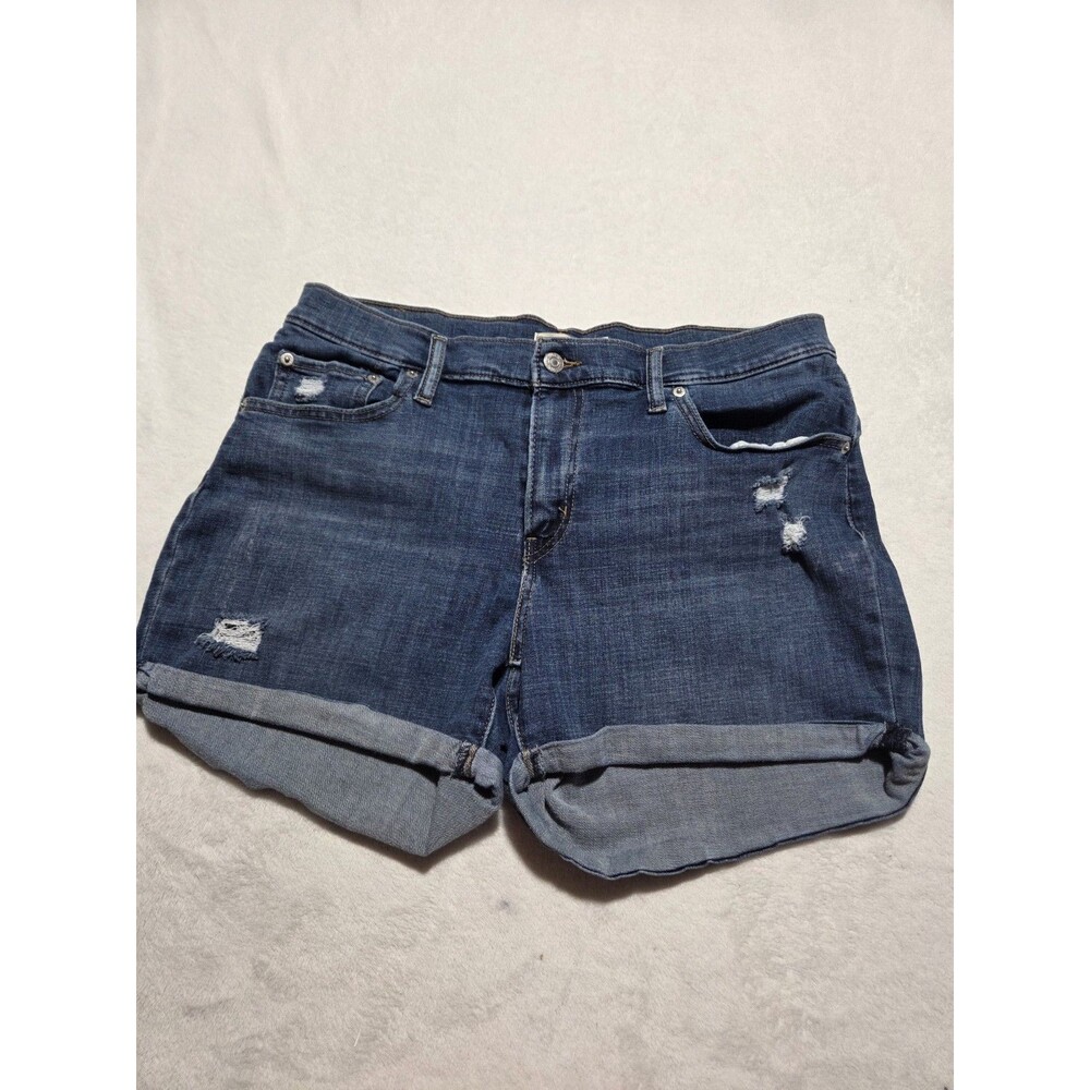 Levis Mid Length Shorts Womens 32 Medium Wash Denim Distressed Cuffed